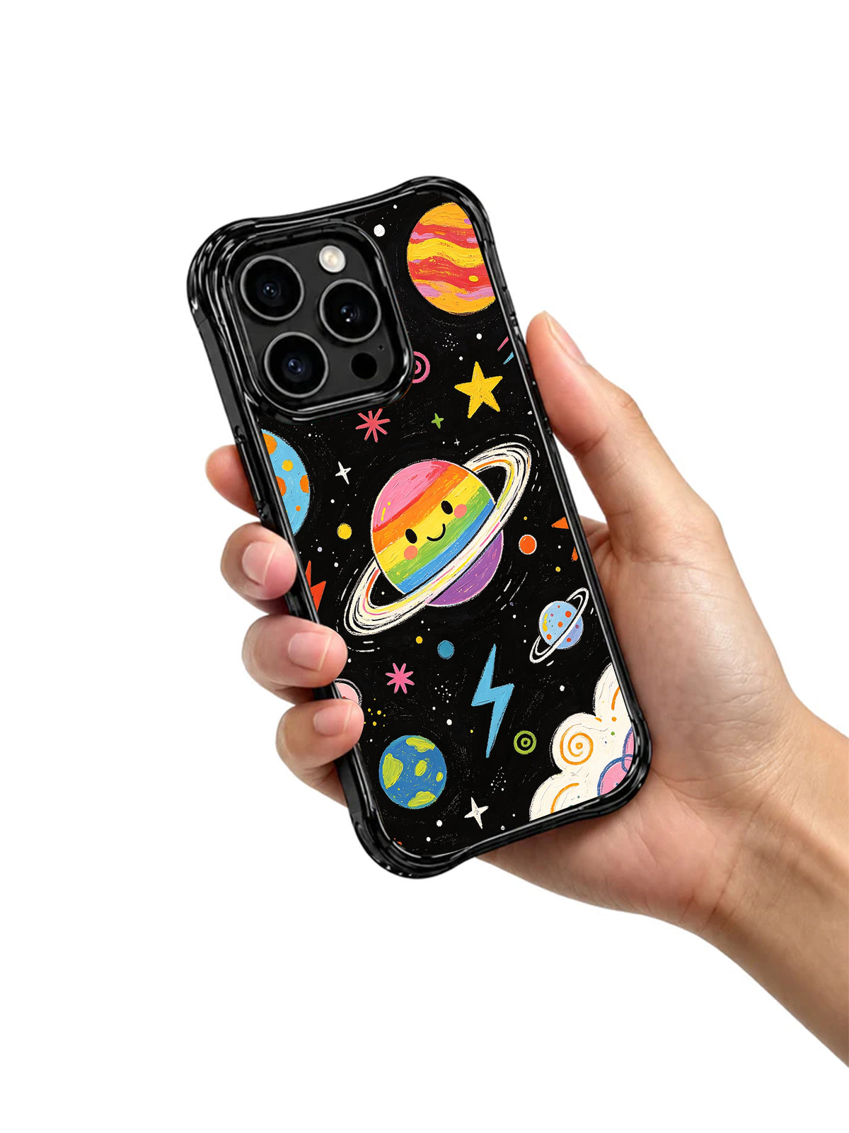 Celestial doodle iPhone 15 Pro case closeup