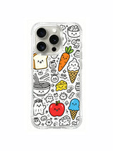 Dense kawaii food creature collage iPhone 15 pro Case, long-lasting anti-drop phone casing with four-corner protection, official PhoneCasing art series cover.