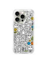 Kawaii odd little town residents collage print iPhone 16 pro Case, copyrighted illustrated phone casing produced at PhoneCasing California factory, cute wearable art phone cover.