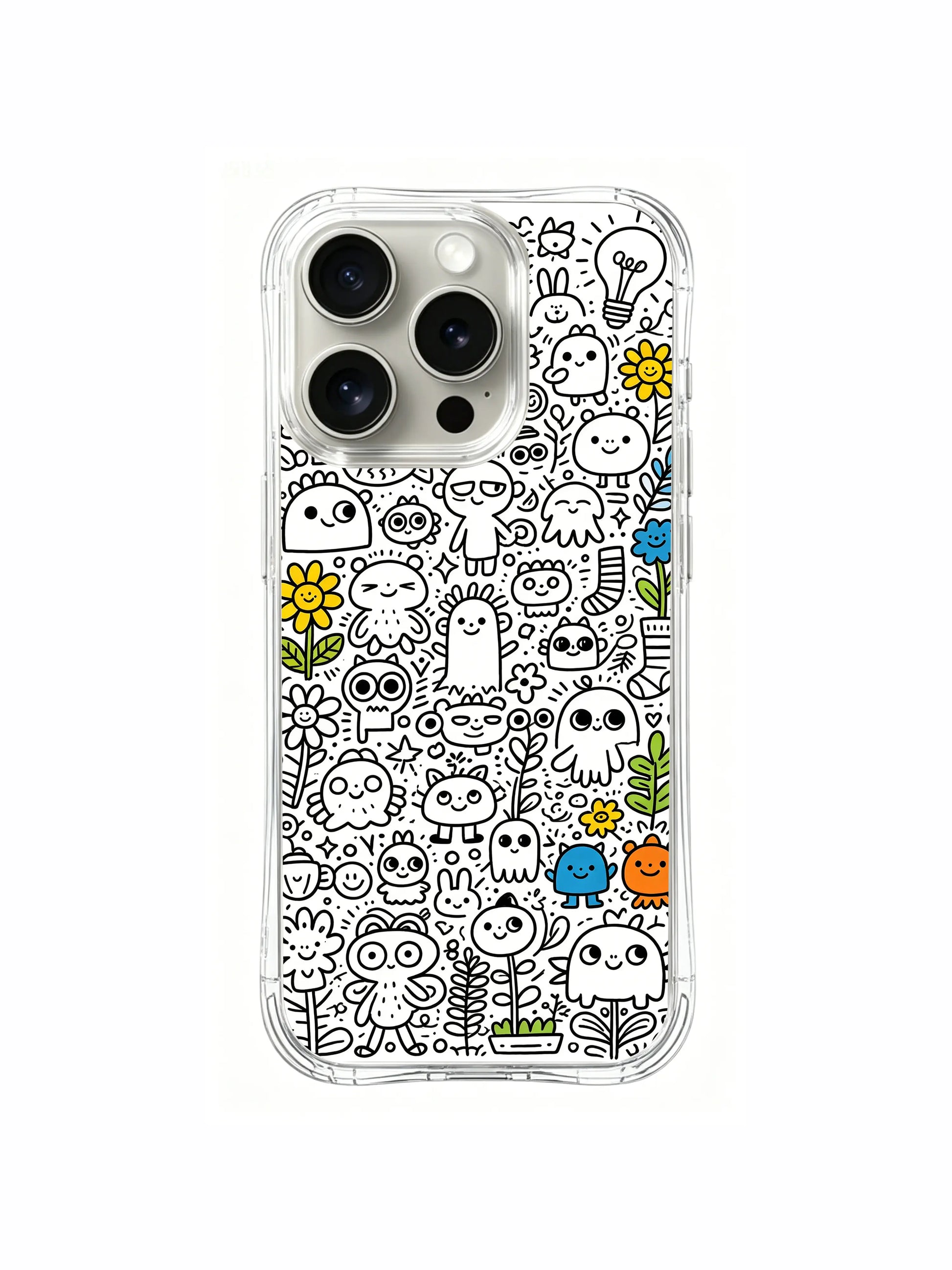 Kawaii odd little town residents collage print iPhone 16 pro Case, copyrighted illustrated phone casing produced at PhoneCasing California factory, cute wearable art phone cover.