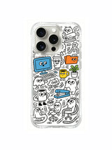 Dense kawaii sleepy office monster collage iPhone 15 pro Case, four-corner reinforced anti-drop phone casing, official PhoneCasing artist collection phone cover.