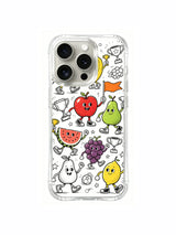 Dense kawaii tropical fruit athlete collage iPhone 16 pro Case, four-corner reinforced anti-drop phone casing, official PhoneCasing artist collection phone cover.