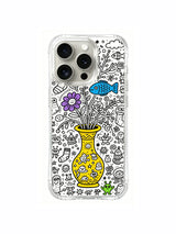 Dense kawaii vase friends character collage iPhone 15 pro Case, four-corner reinforced anti-drop phone casing, official PhoneCasing artist collection phone cover.