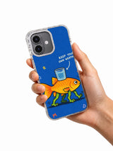 Hand holding Keep Your Own Weather golden fish iPhone 16 case