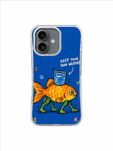 Walking goldfish and water glass in cobalt gouache Keep Your Own Weather illustration