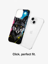 Front and clear back views of celestial fox iPhone 15 Plus case