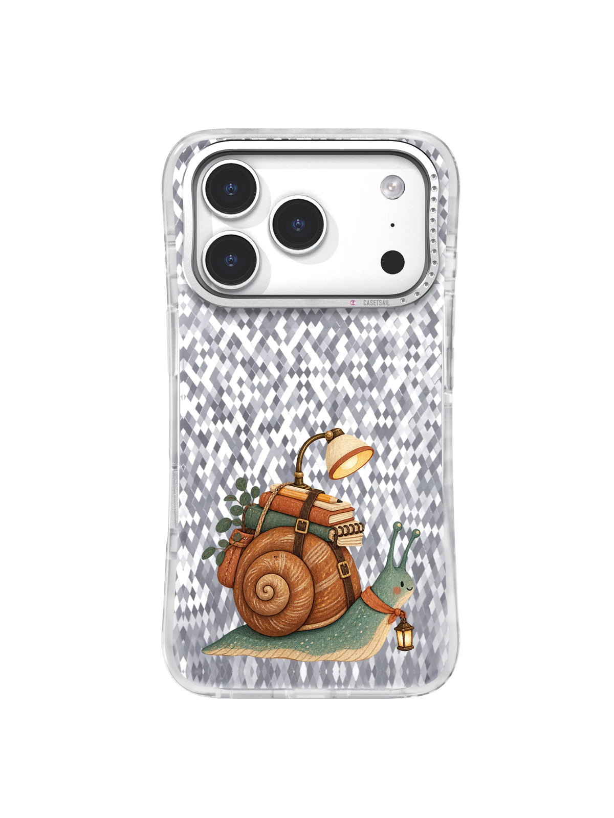 Teal snail with travel lamp illustrated iPhone case design