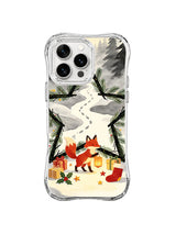 Christmas fox iPhone 15 Pro case with holly, gifts, red stocking and paper stars