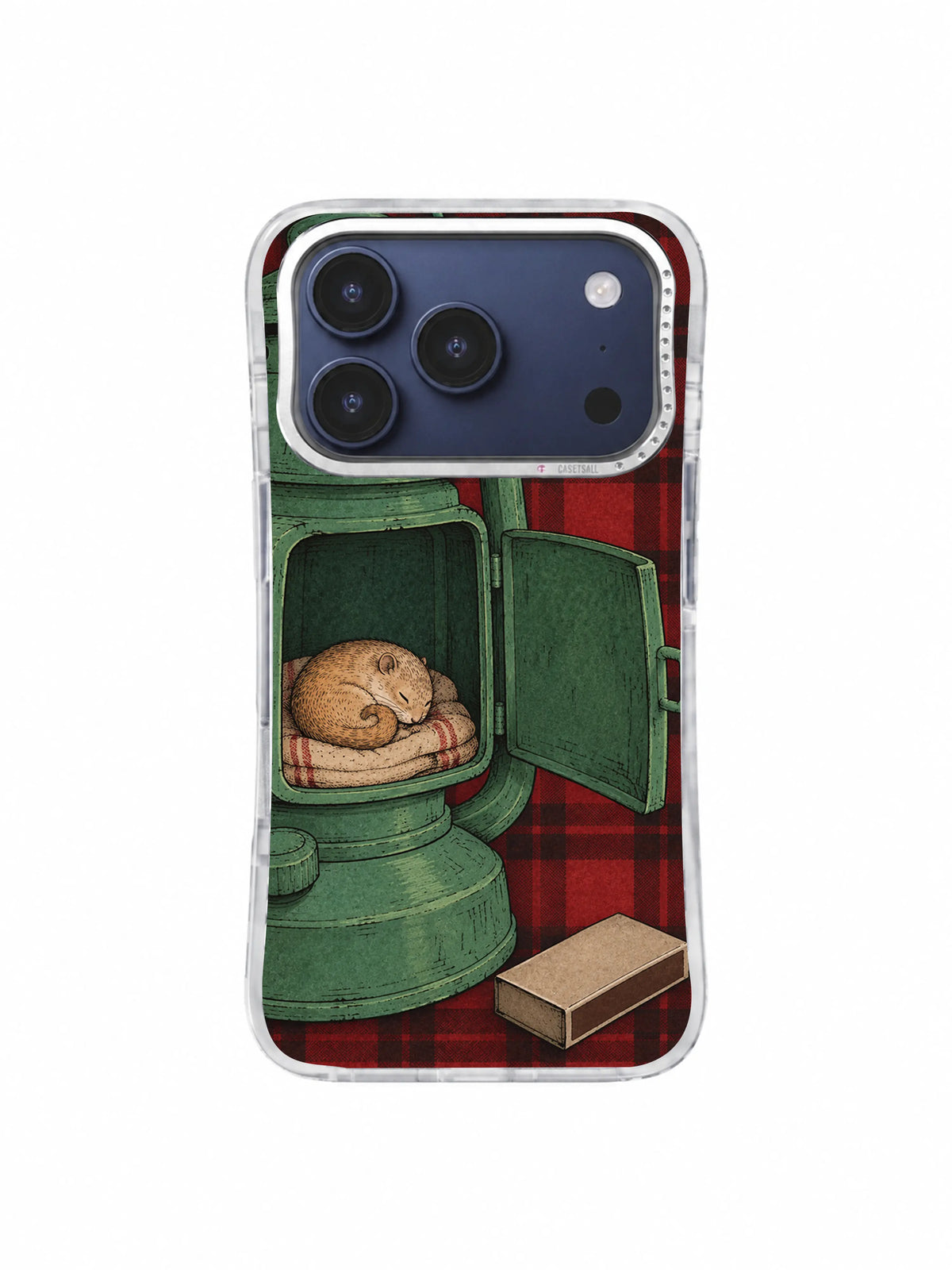 Sleeping dormouse on wine-red plaid iPhone 17 Pro case, pattern four