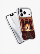 Angled view of Last Play Red Curtain iPhone case