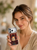 Lifestyle view of Last Play Red Curtain iPhone case