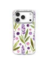 Botanical Berry Branches: Purple and pink round berries mix with lavender, long leaves and dotted stems.