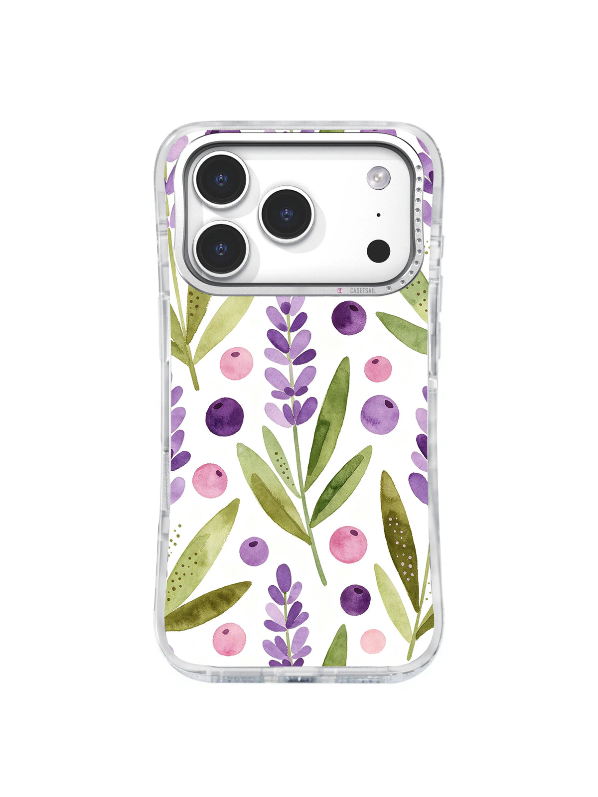 Botanical Berry Branches: Purple and pink round berries mix with lavender, long leaves and dotted stems.