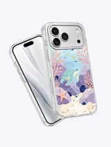 Angled view of Lavender Tide Pool sea turtle artwork on a clear iPhone case