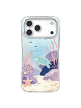 Dreamy sea turtle tide-pool pattern in powder blue, muted rose, lavender, and cream
