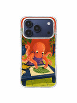 Coral octopus pressing the mint leaf a second time on an iPhone 17 Pro case