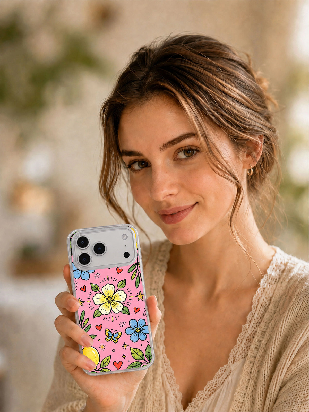 Lemon Butterfly Paradise art phone case held in hand