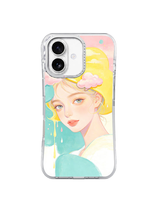 Lemon Sky Kiss romantic pastel portrait iPhone 17 case front view