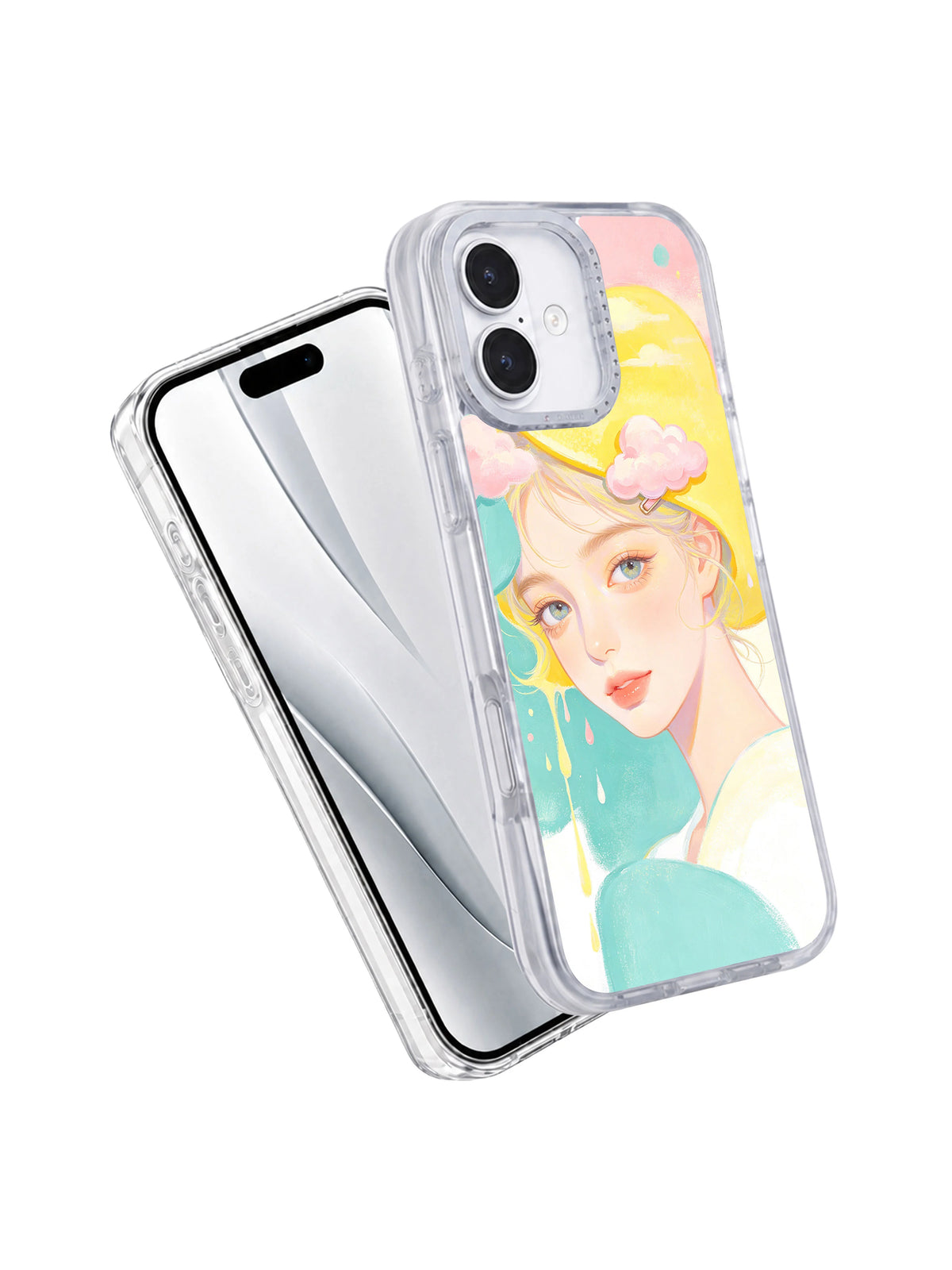 Lemon Sky Kiss wearable art phone case angle view