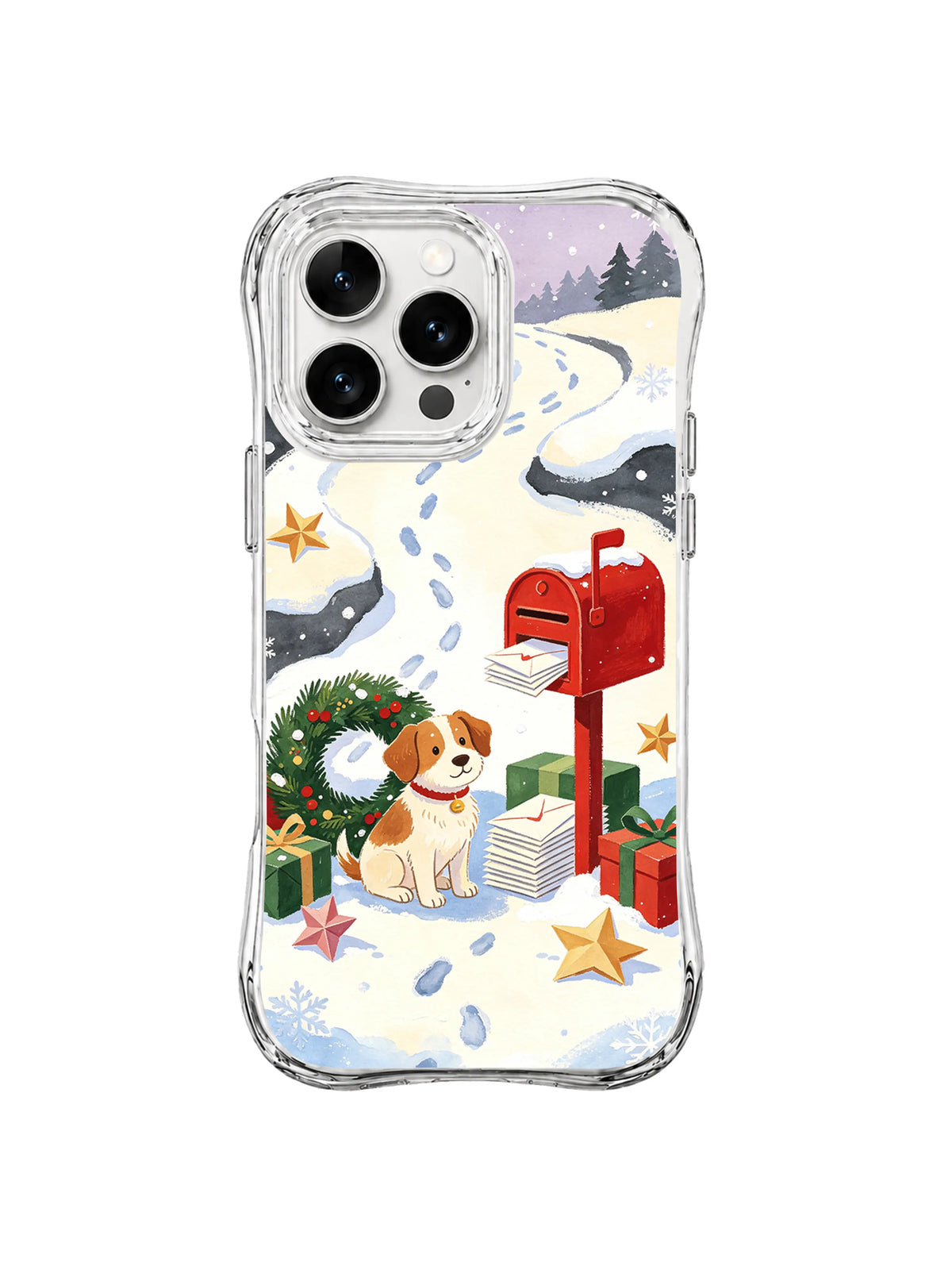 Paper Star Postbox Christmas dog iPhone 15 Pro case