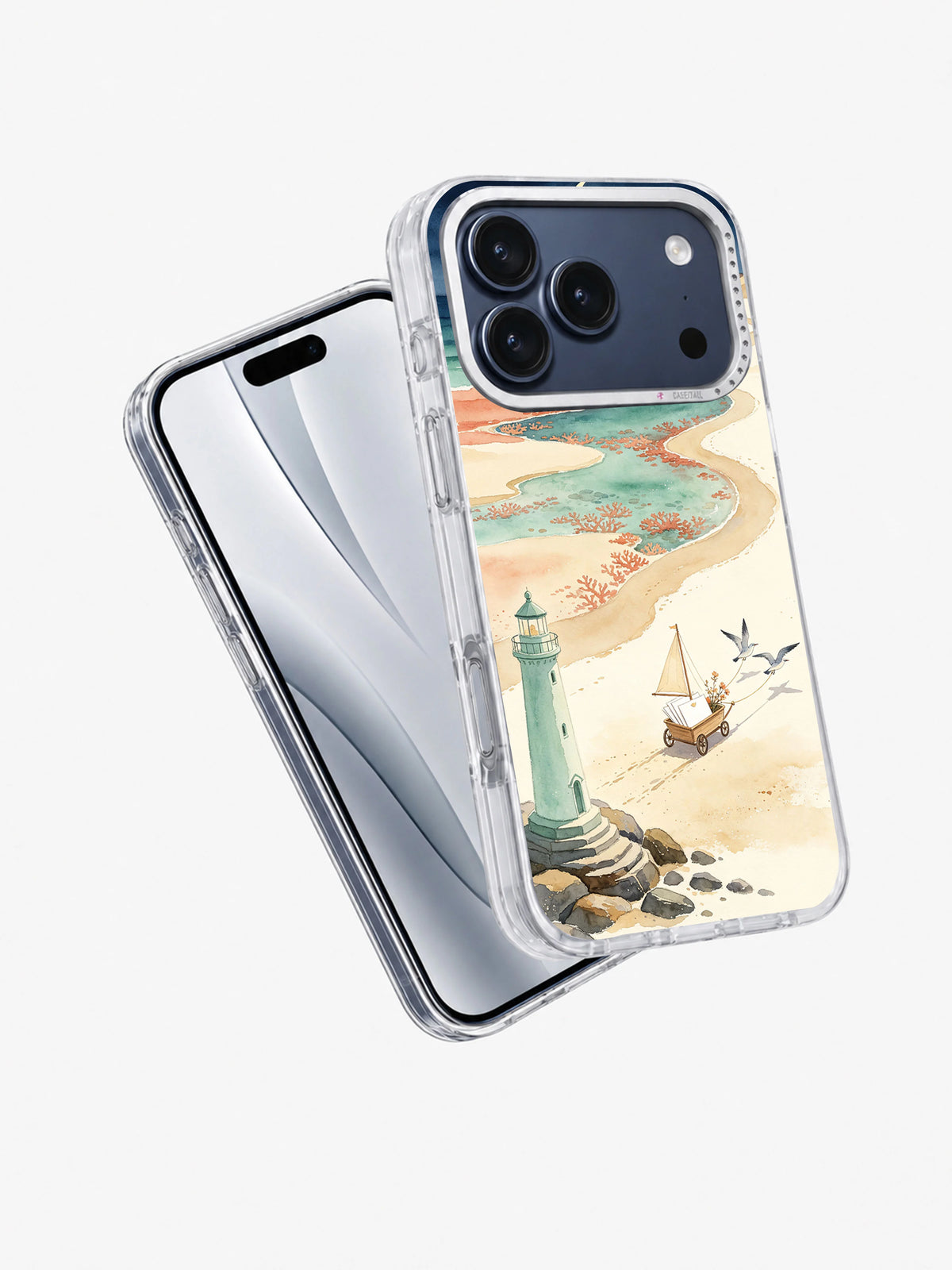 Angled front and back view of the Letters Across the Winter Coast iPhone 17 Pro Max case