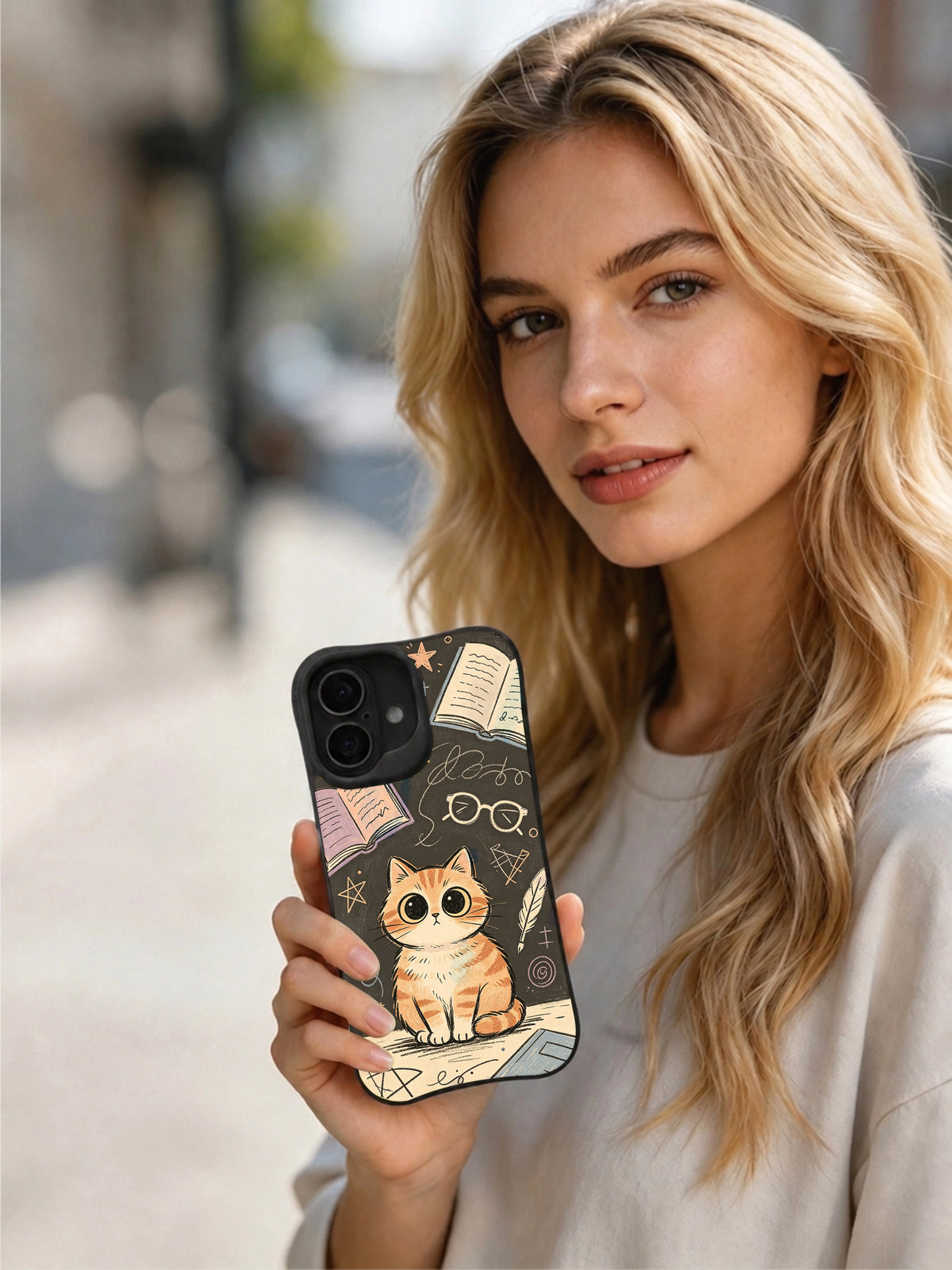 Library Cat scholarly animal art phone case
