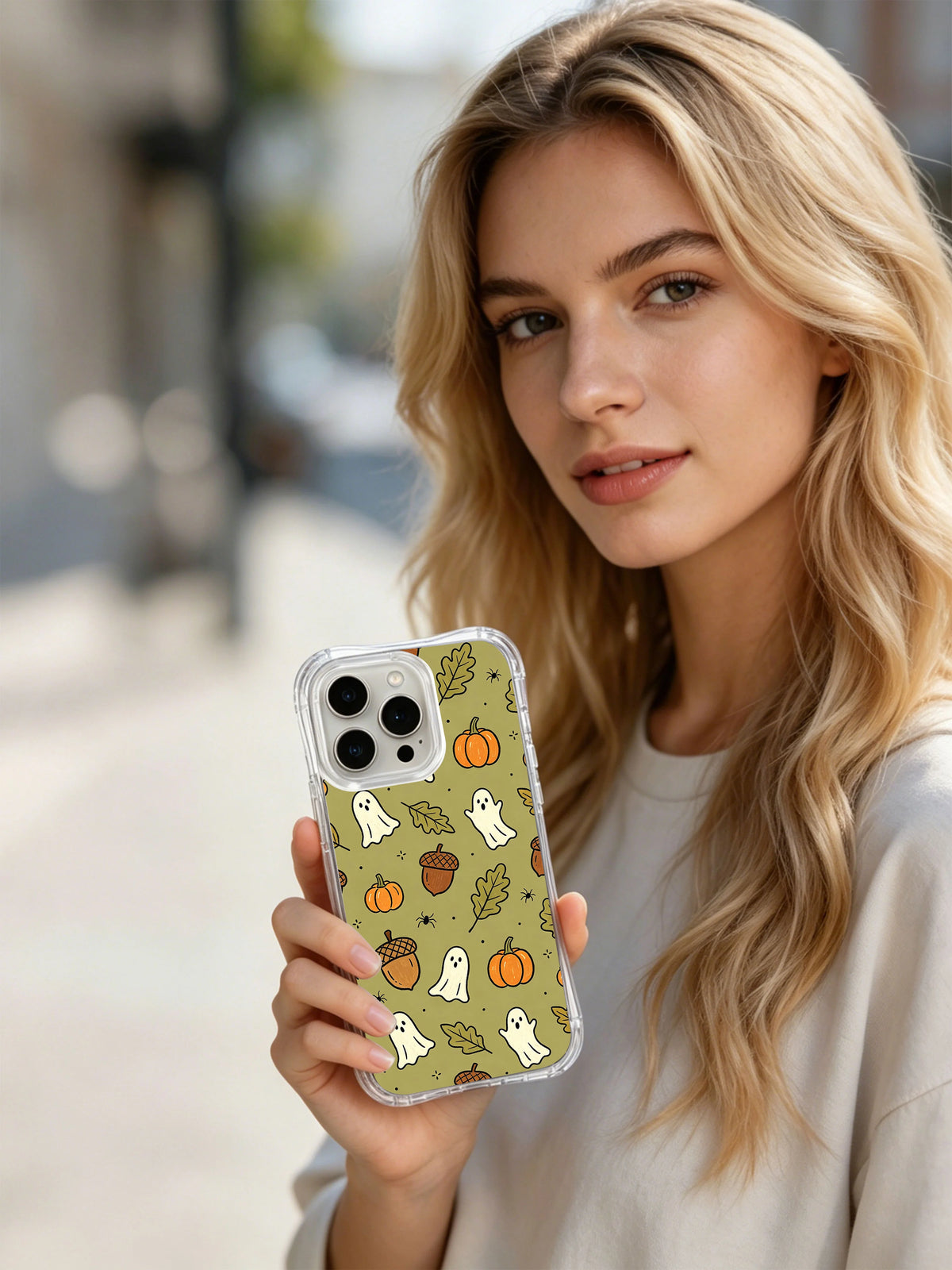 Acorn forest ghost iPhone 14 Pro case lifestyle