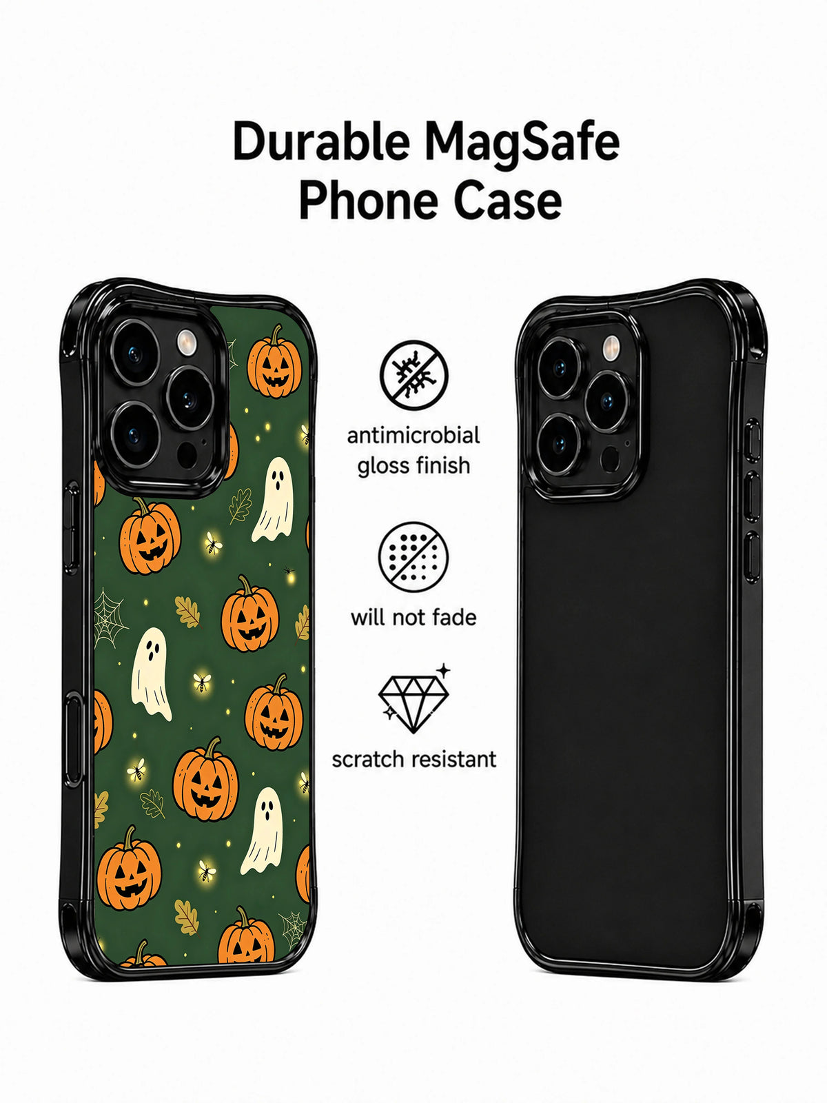 Dark green Halloween iPhone 14 Pro case shell details