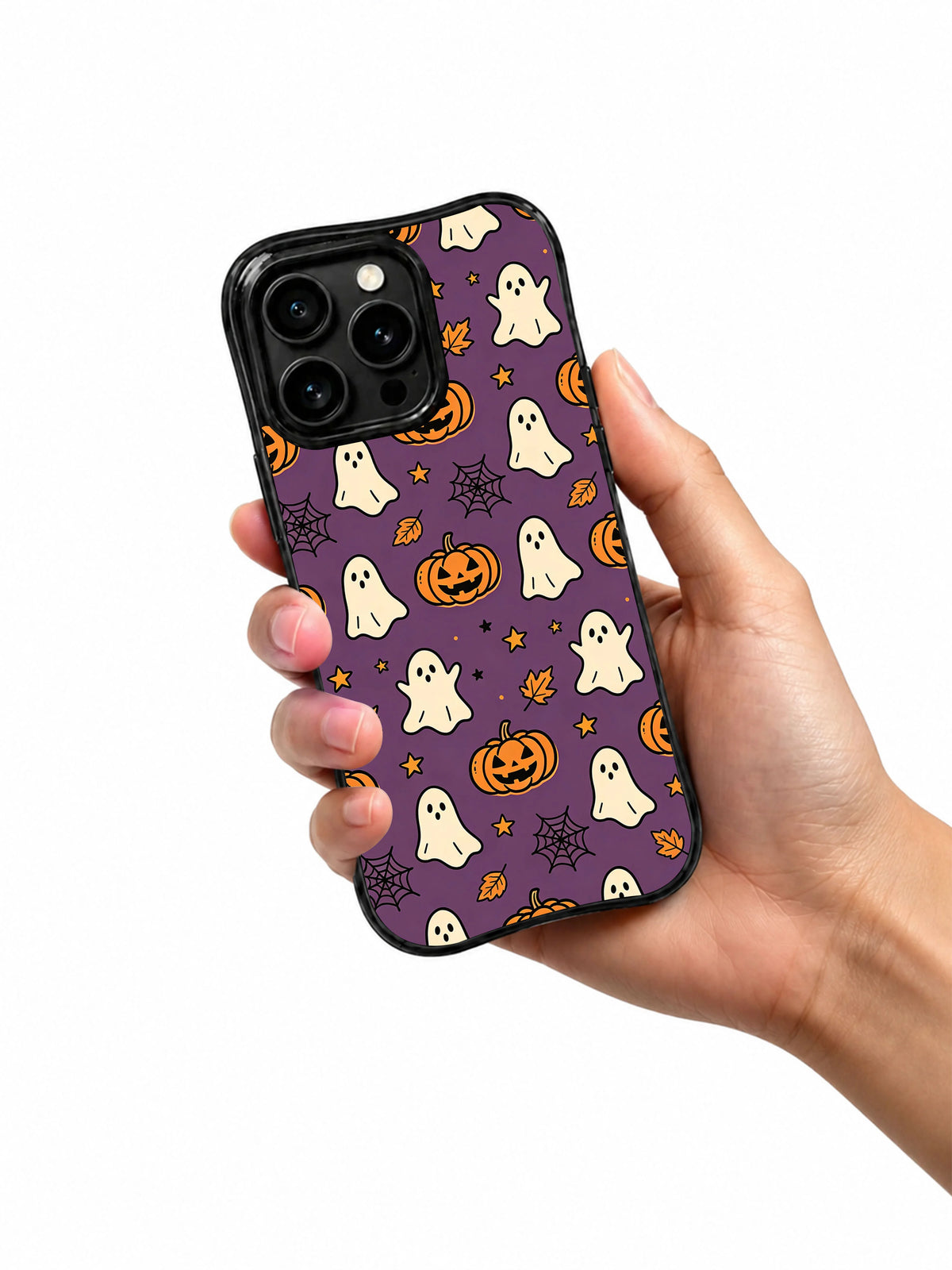 Purple ghost forest iPhone 14 Pro case hand view