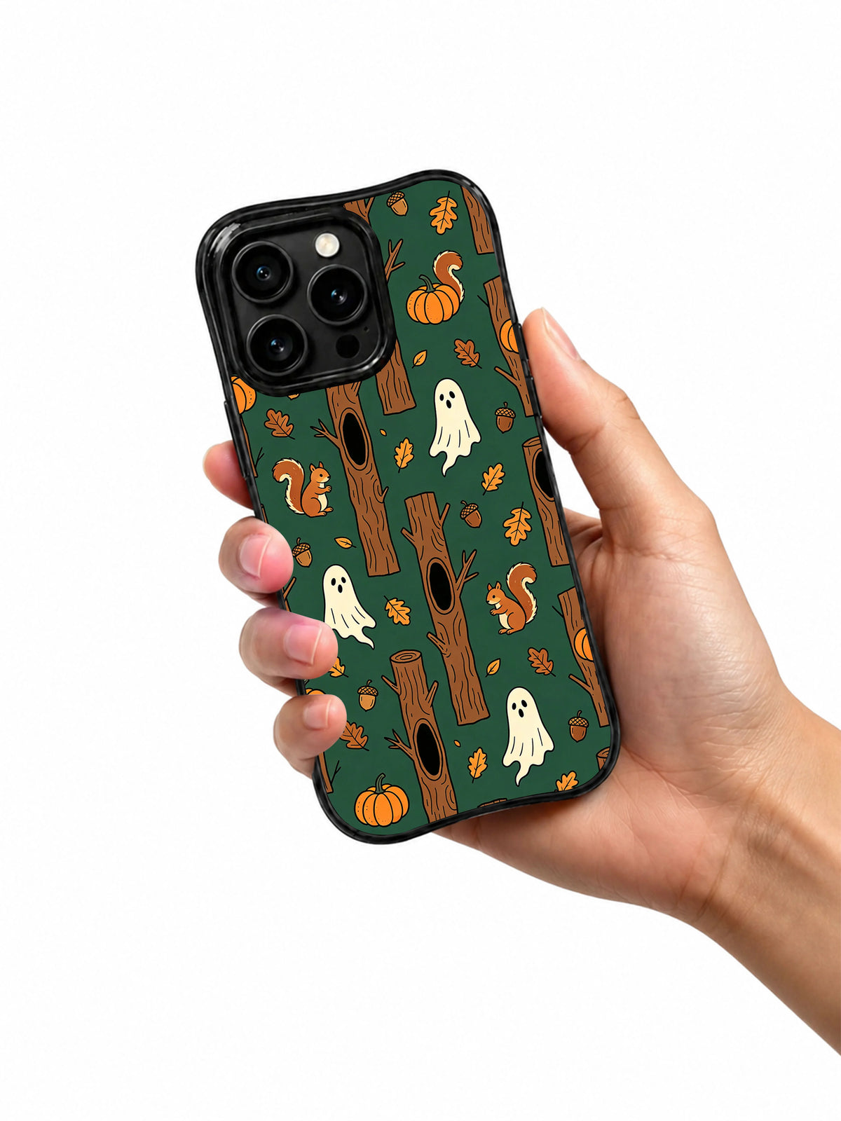Cute squirrel ghost iPhone 14 Pro case hand view