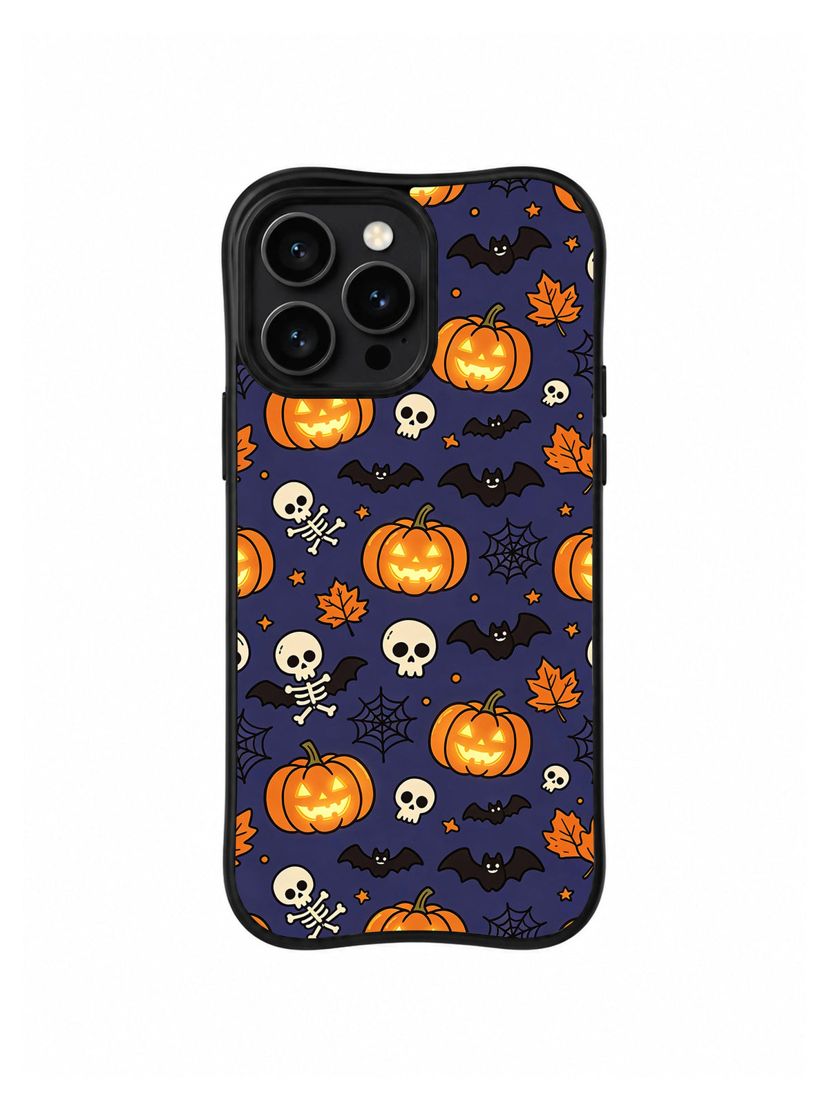 Midnight skull bat pumpkin iPhone 14 Pro case front view