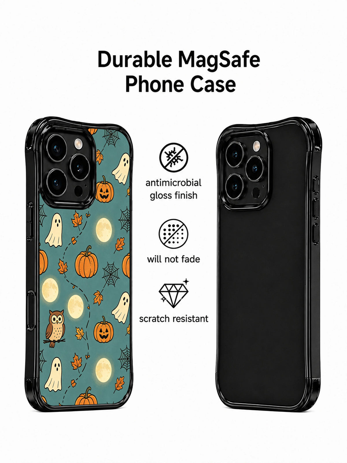 Owl ghost pumpkin iPhone 14 Pro case details