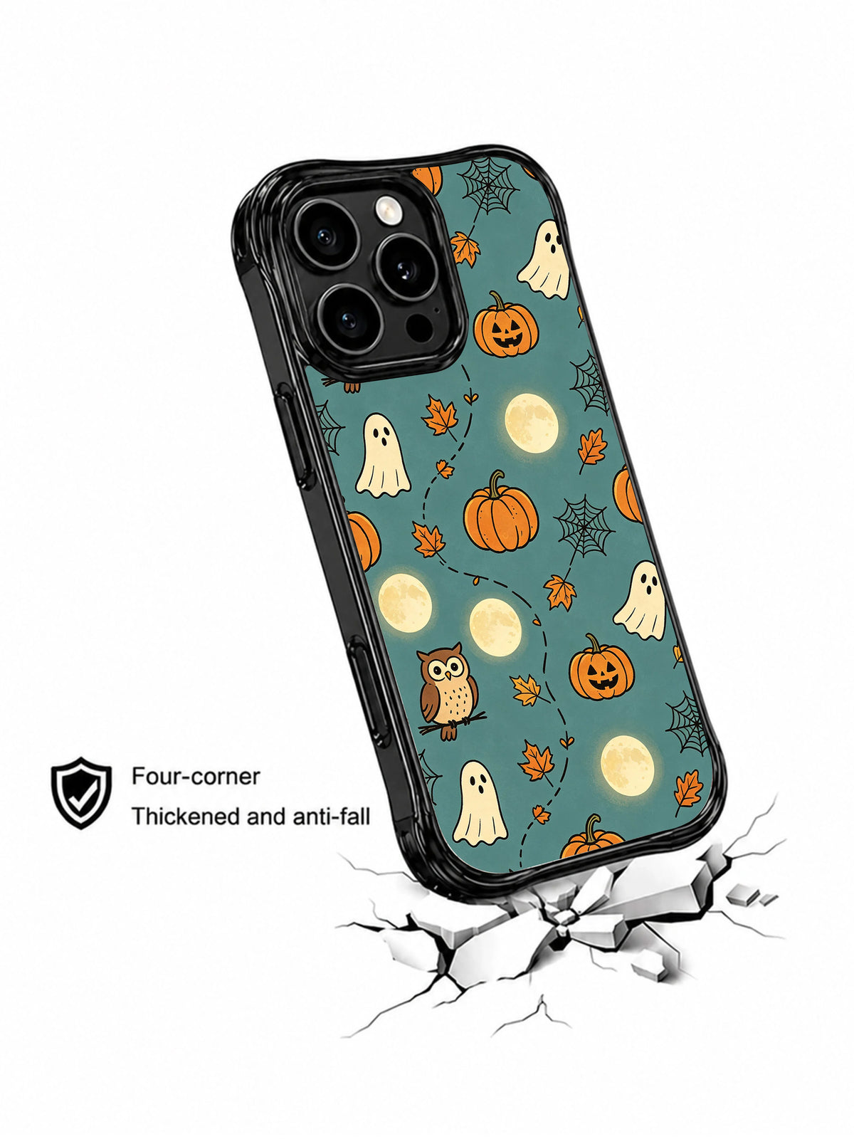 Moonlit Owl Pumpkin Forest: çatlak yüzey çiziminin üzerinde açılı olarak gösterilen kılıf.