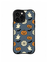 Moonlit spiderweb pumpkin iPhone 14 Pro case front view