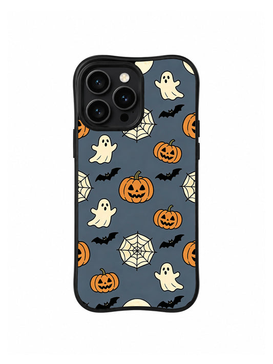 Moonlit spiderweb pumpkin iPhone 14 Pro case front view