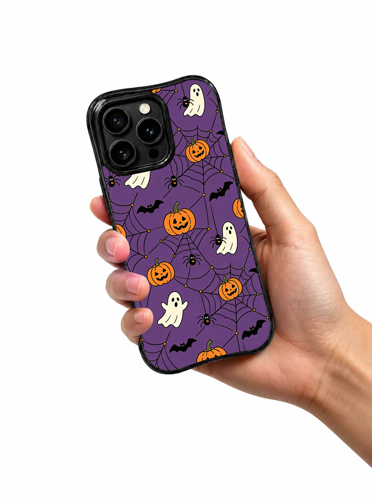 Purple Halloween iPhone 14 Pro case hand view
