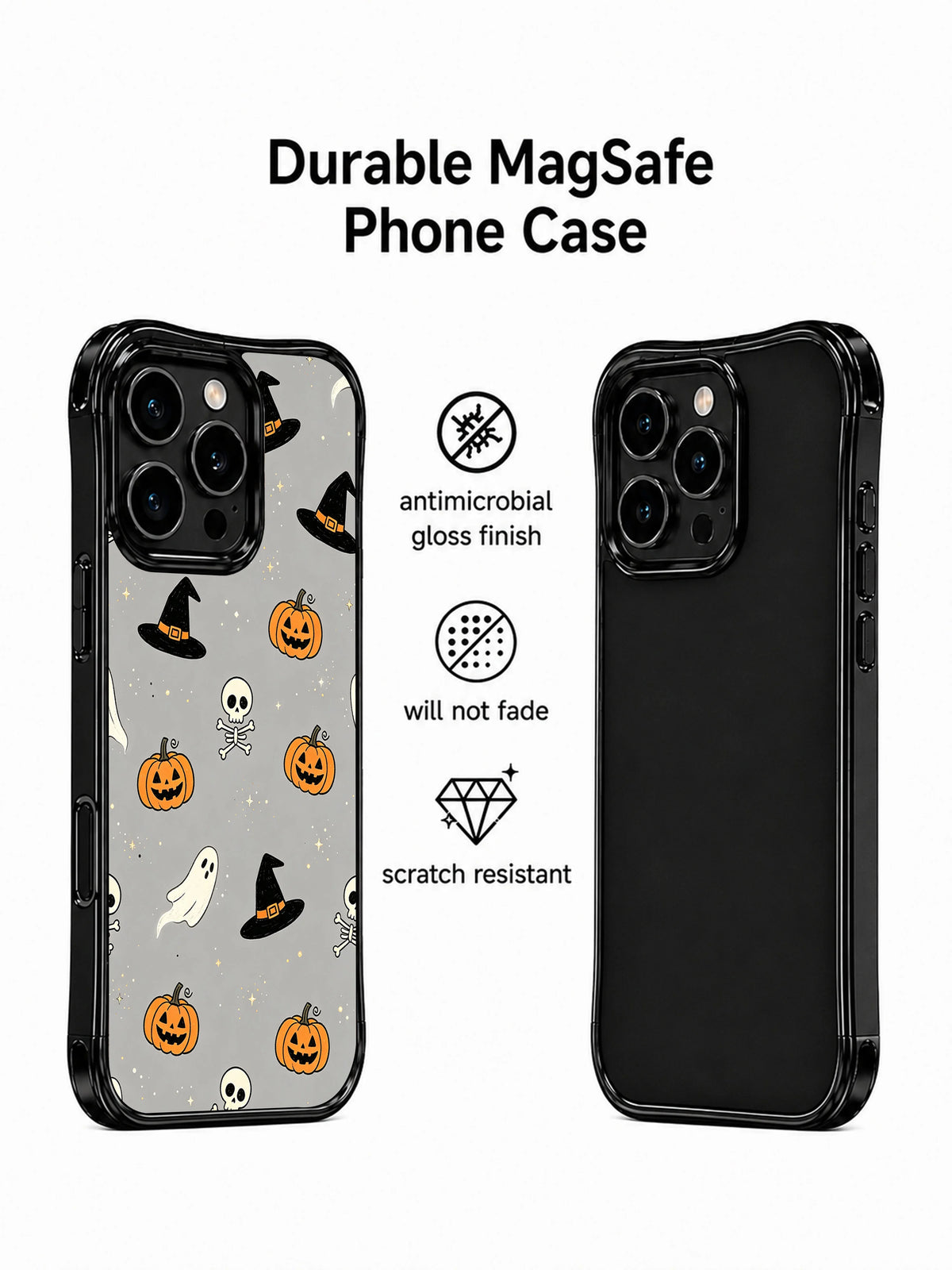 Gray Halloween iPhone 14 Pro case details
