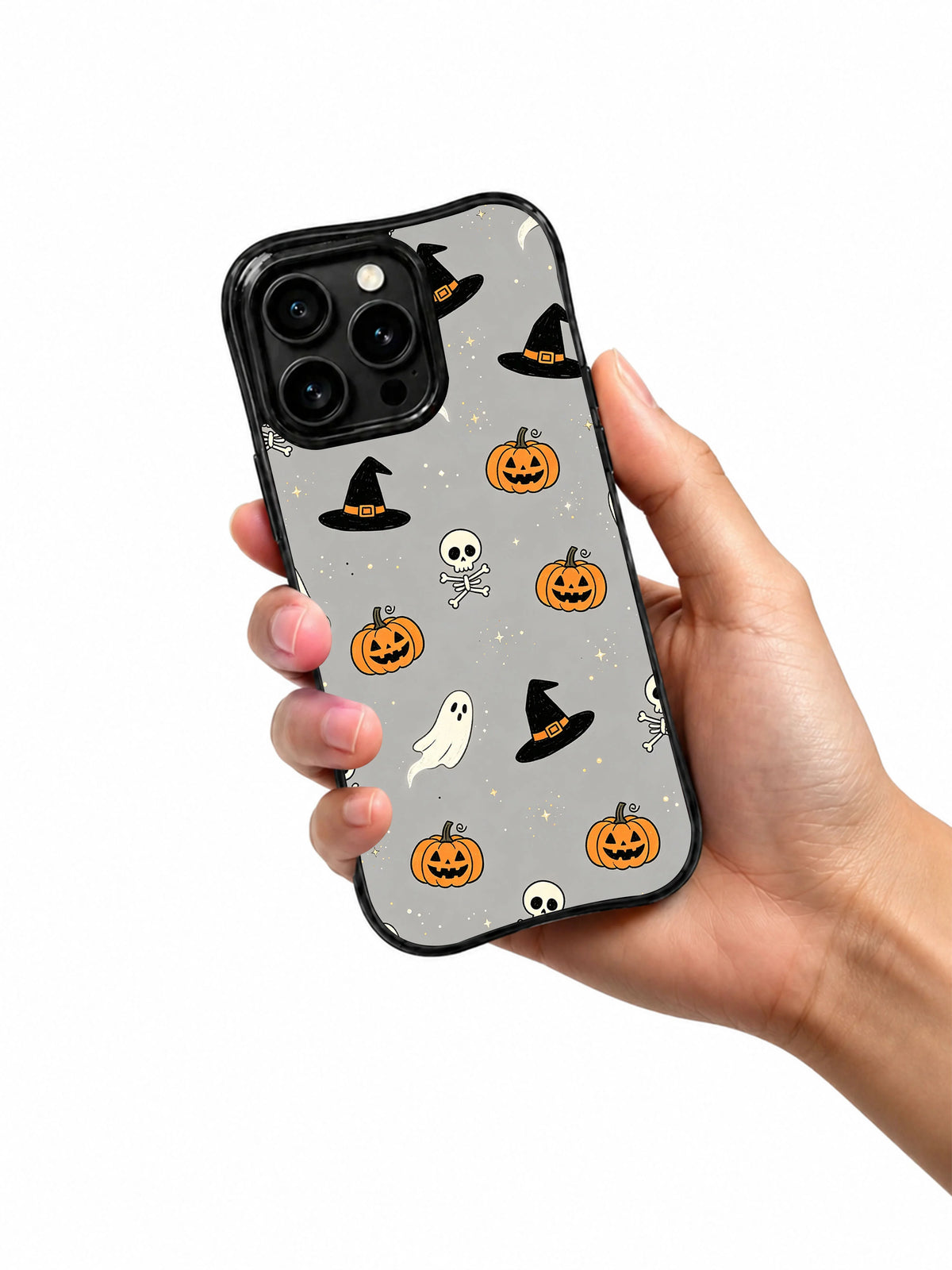 Witch hat pumpkin iPhone 14 Pro case hand view