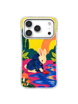 Little Boat After Rain rabbit launching a red paper boat iPhone case artwork