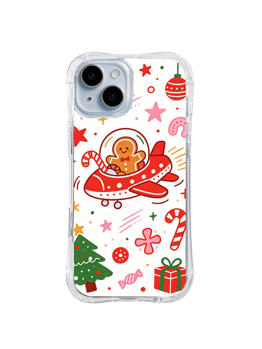 Little Christmas Dream World: A cookie character inside a small red flying craft with a rounded cockpit.