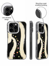 Rhinestone camera frame on black cream wildflower case