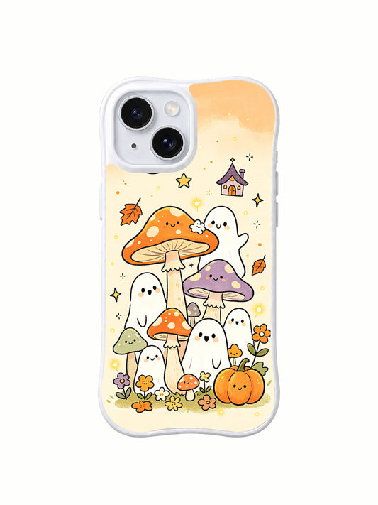 Little Ghost Mushroom Village iPhone 14 case front view