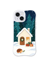 Hedgehog, wreath and wrapped gifts at a snowy cottage iPhone 14 case, pattern two