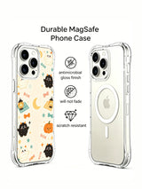 Little Monster Moon Picnic iPhone 14 Pro case front and clear back views