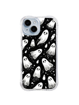 Gentle Phantom Drift hand-drawn ghost pattern on black iPhone 15 Plus case