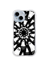 Little Phantoms of the Moonwell black and white ghost art iPhone 15 Plus case front view