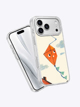 Angled product view of orange kite iPhone case