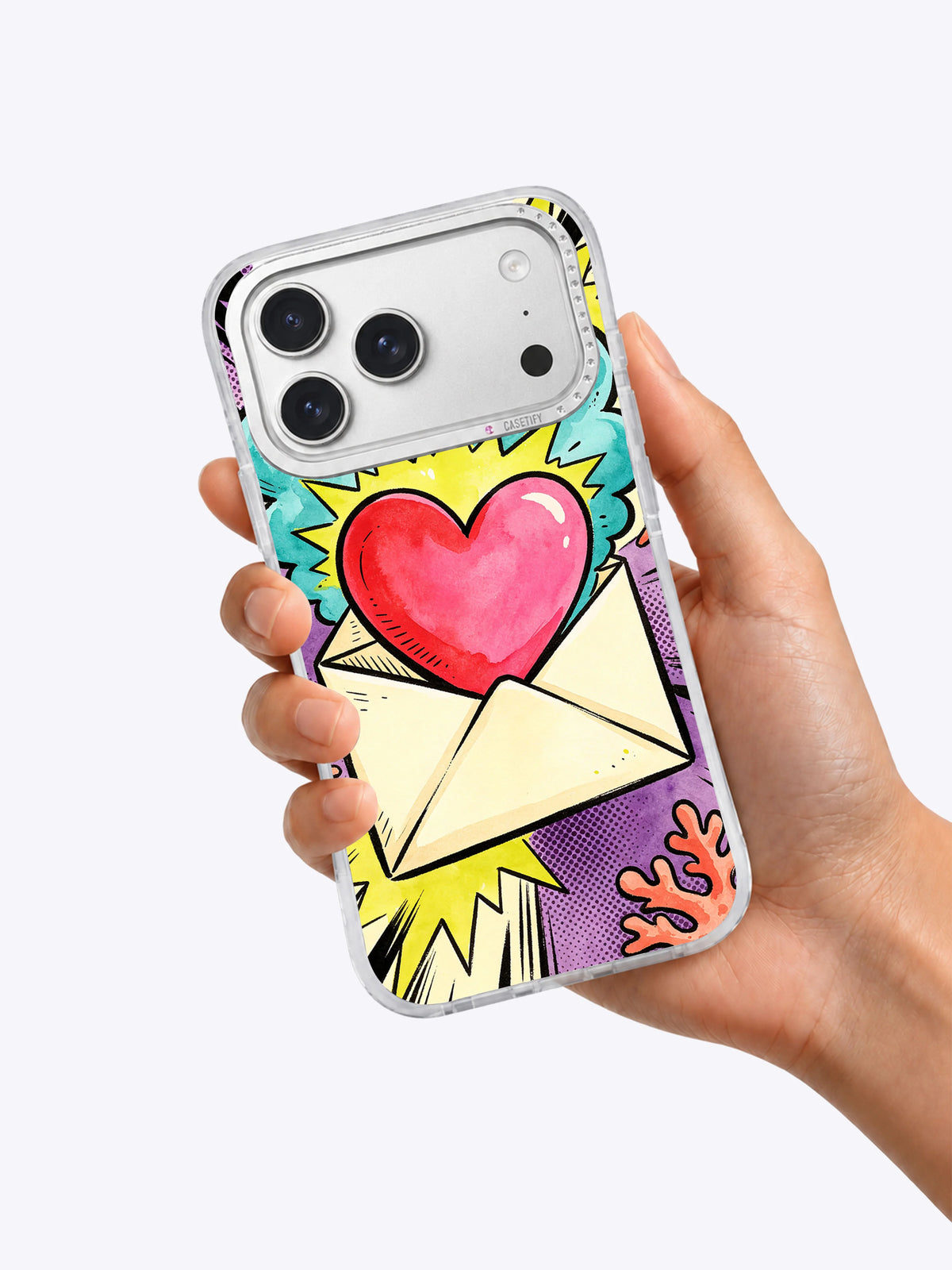 Love Letter Riot iPhone case shown in hand