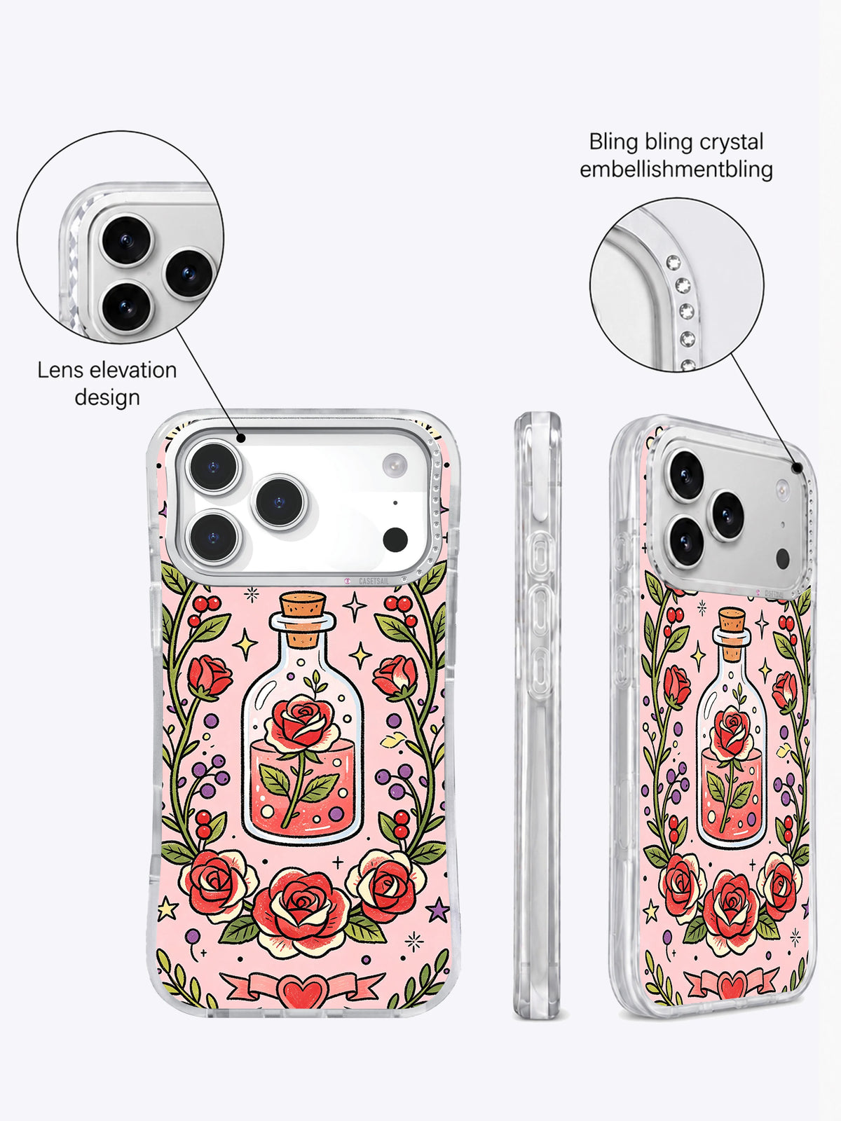 Rose potion bottle illustration detail