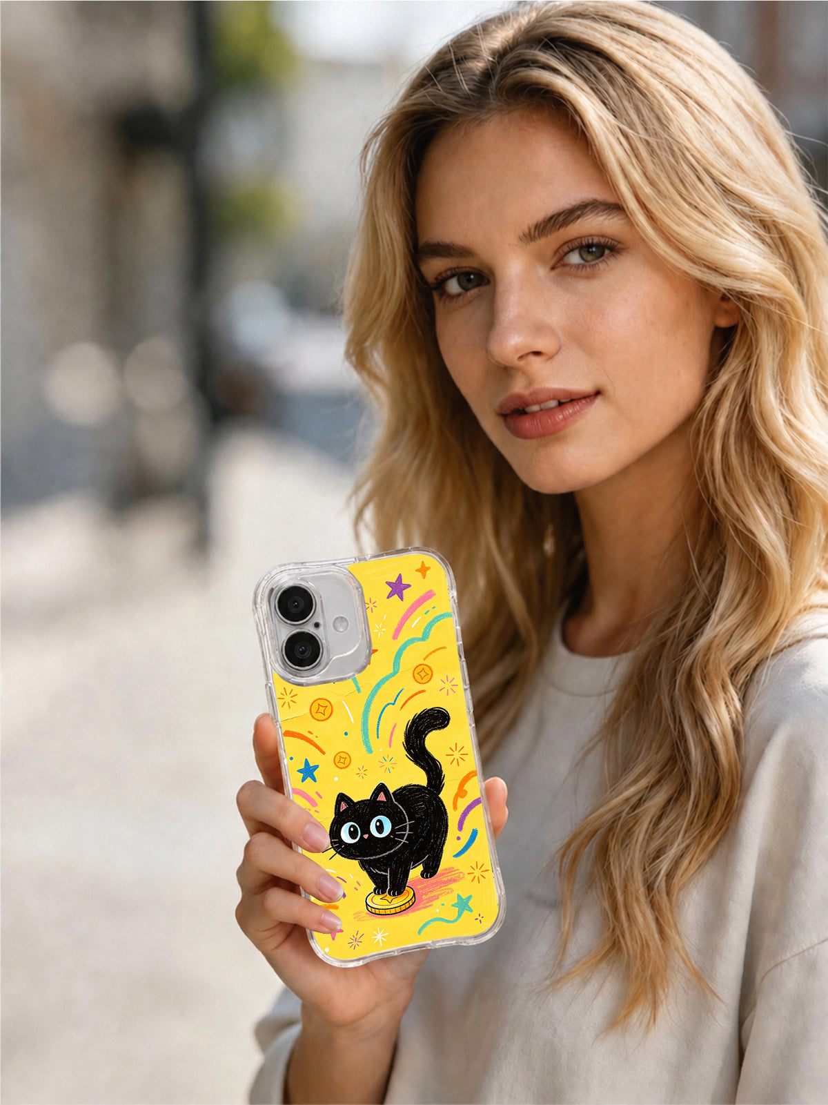 Lucky Black Cat celestial phone case lifestyle